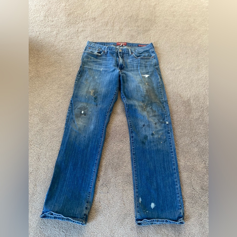 Lucky Brand 361 Vintage Straight Jeans Men 36x34 Grunge Paint Splatter Y2K Dirt